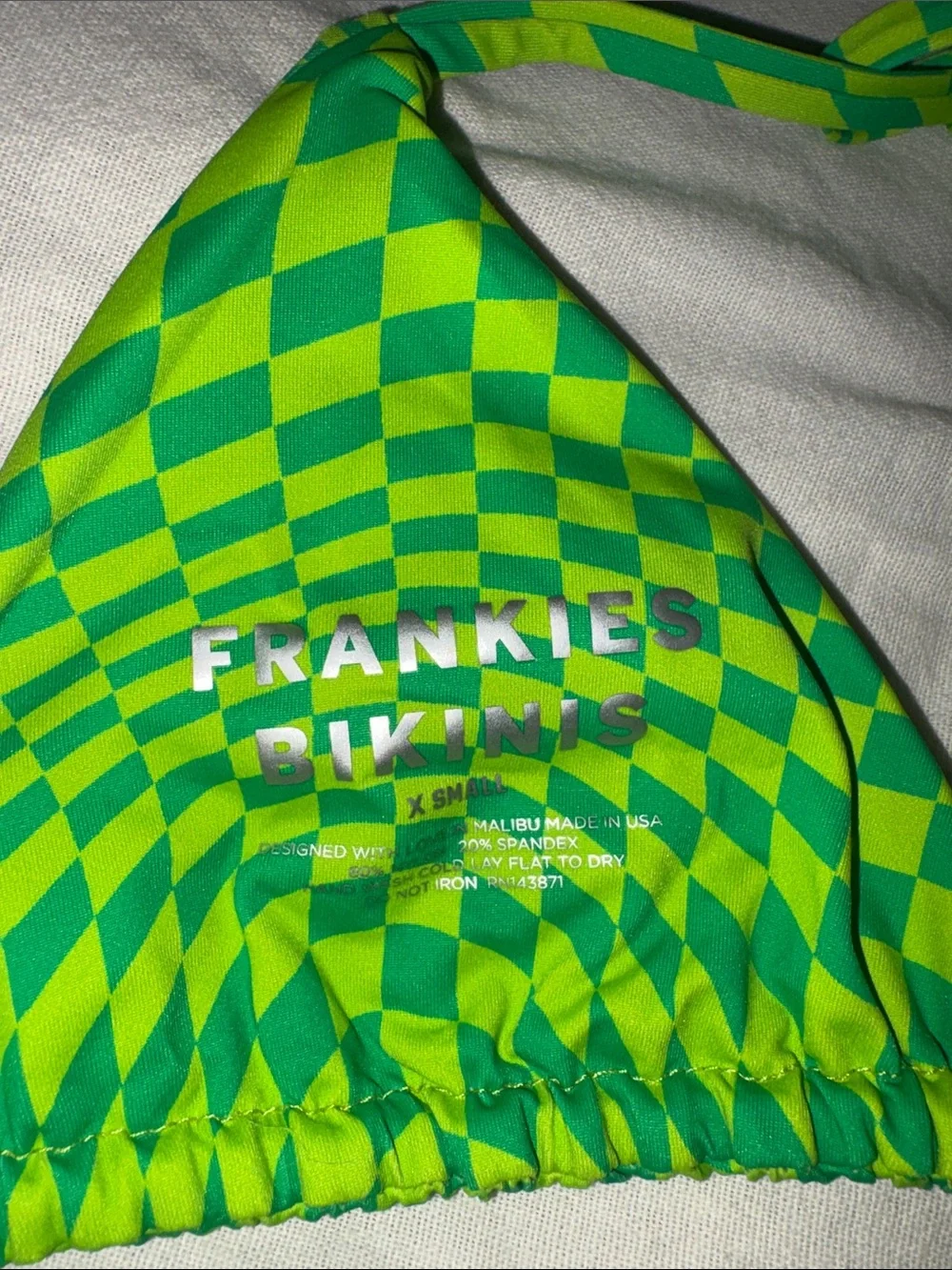 Frankies Bikinis Green Checkerboard Tie Bikini